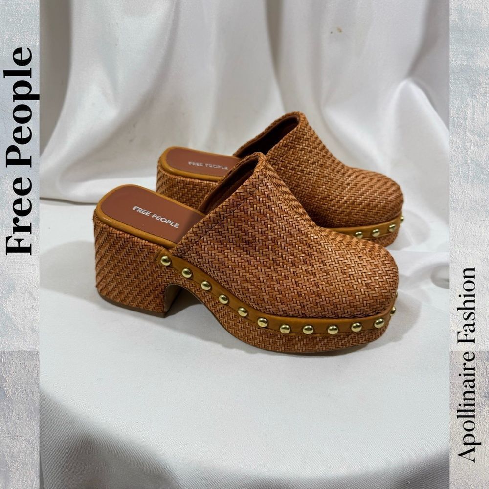 Free People Rori Brown Woven Clogs with Gold Accents Size 40 New